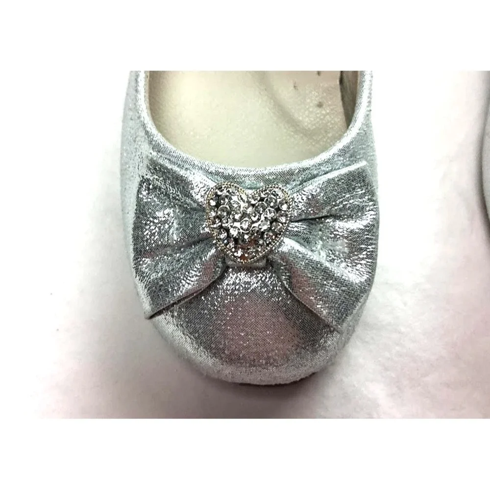 Dream Pairs Silver Sparkle Toddler Girl Sz 7 Mary Jane Heart Bow Dress Shimmer